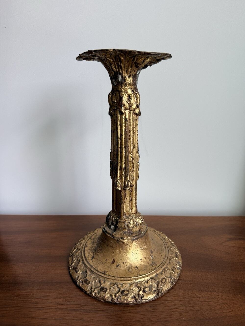 Antique French Empire Gilded Bronze Candlestick 12" Tall Heavy 4lb Ornate Base